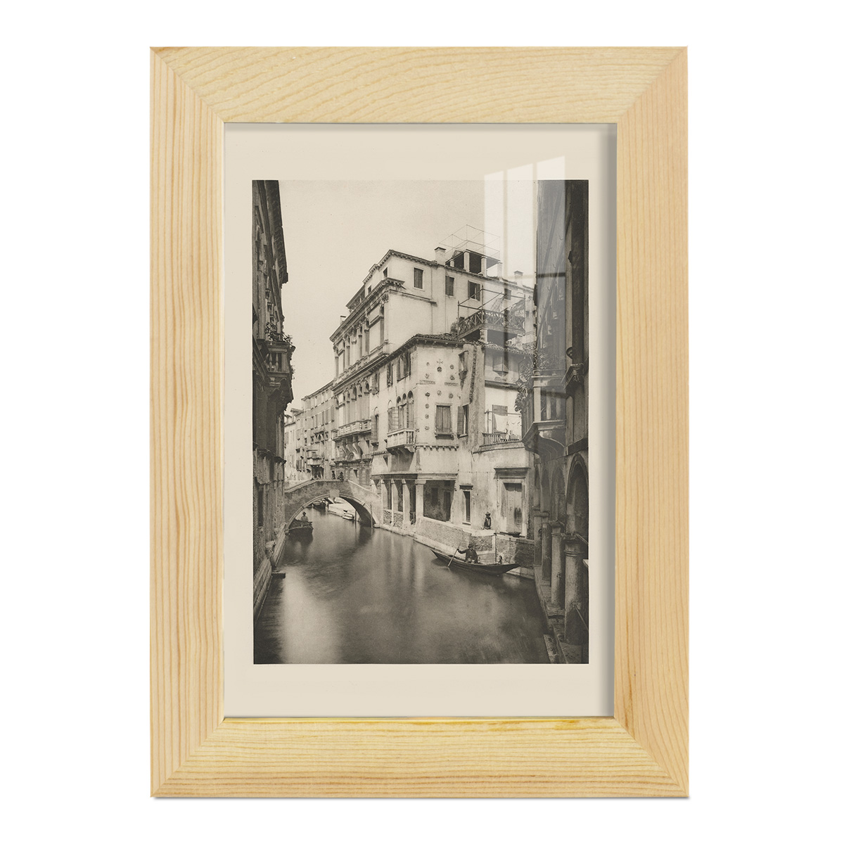 Vintage Views of Venice VI - Framed Print w/glass - Natural Wood