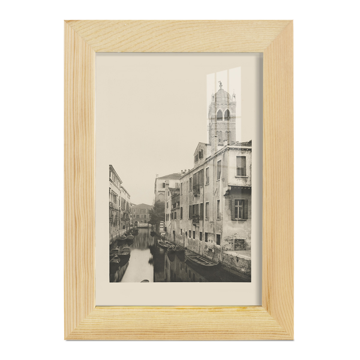 Vintage Views of Venice VII - Framed Print w/glass - Natural Wood
