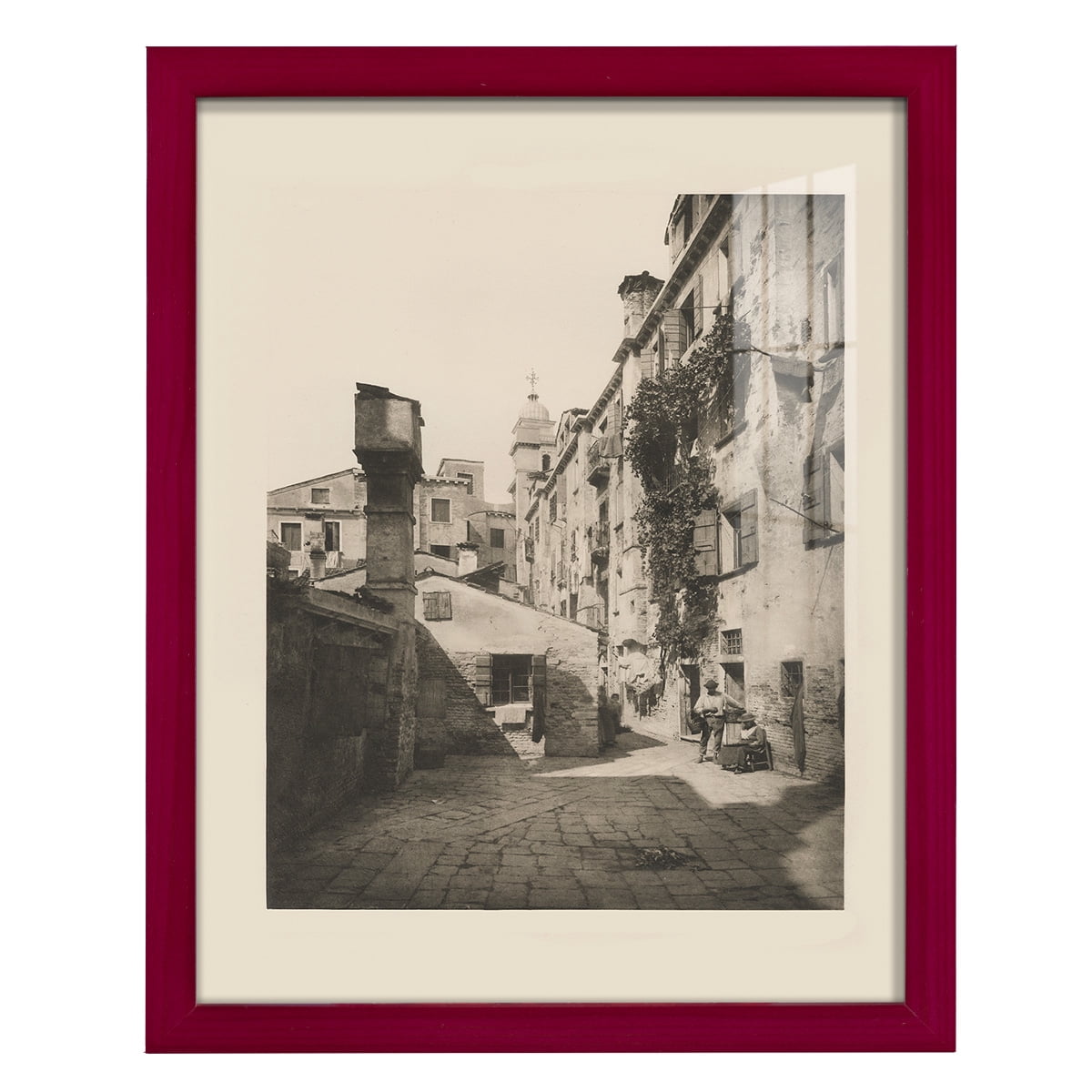 Vintage Views of Venice VIII - Framed Print w/glass - Cherry Red