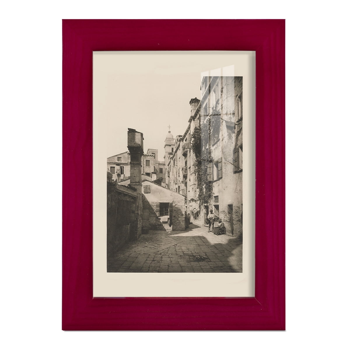 Vintage Views of Venice VIII - Framed Print w/glass - Cherry Red
