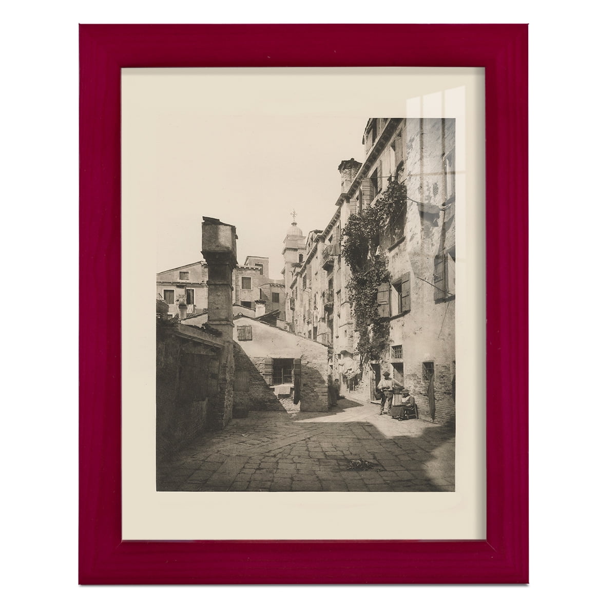 Vintage Views of Venice VIII - Framed Print w/glass - Cherry Red