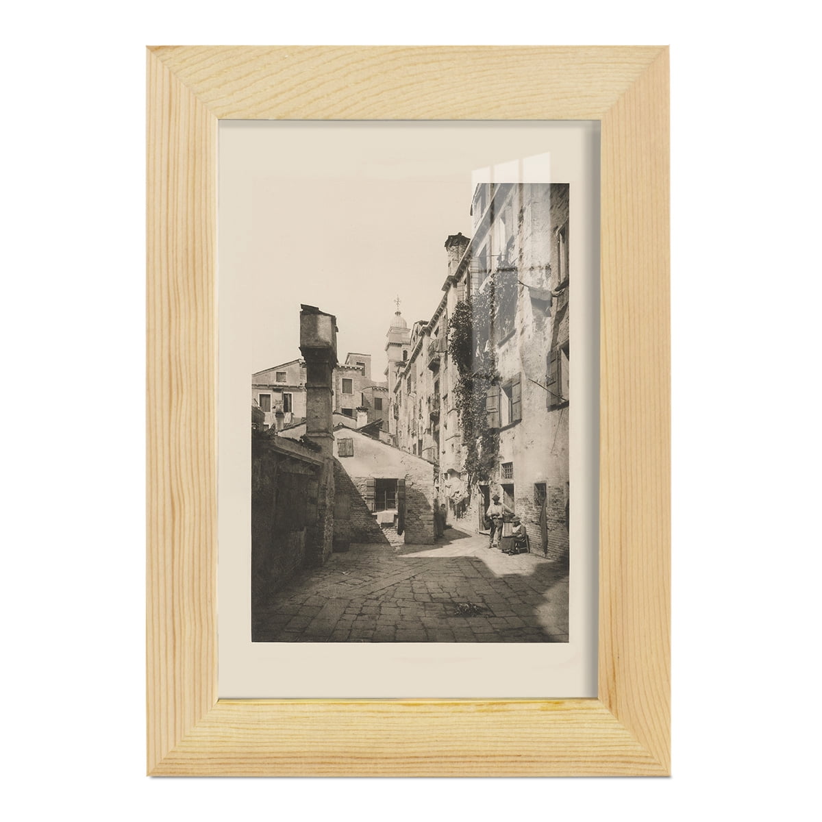 Vintage Views of Venice VIII - Framed Print w/glass - Natural Wood