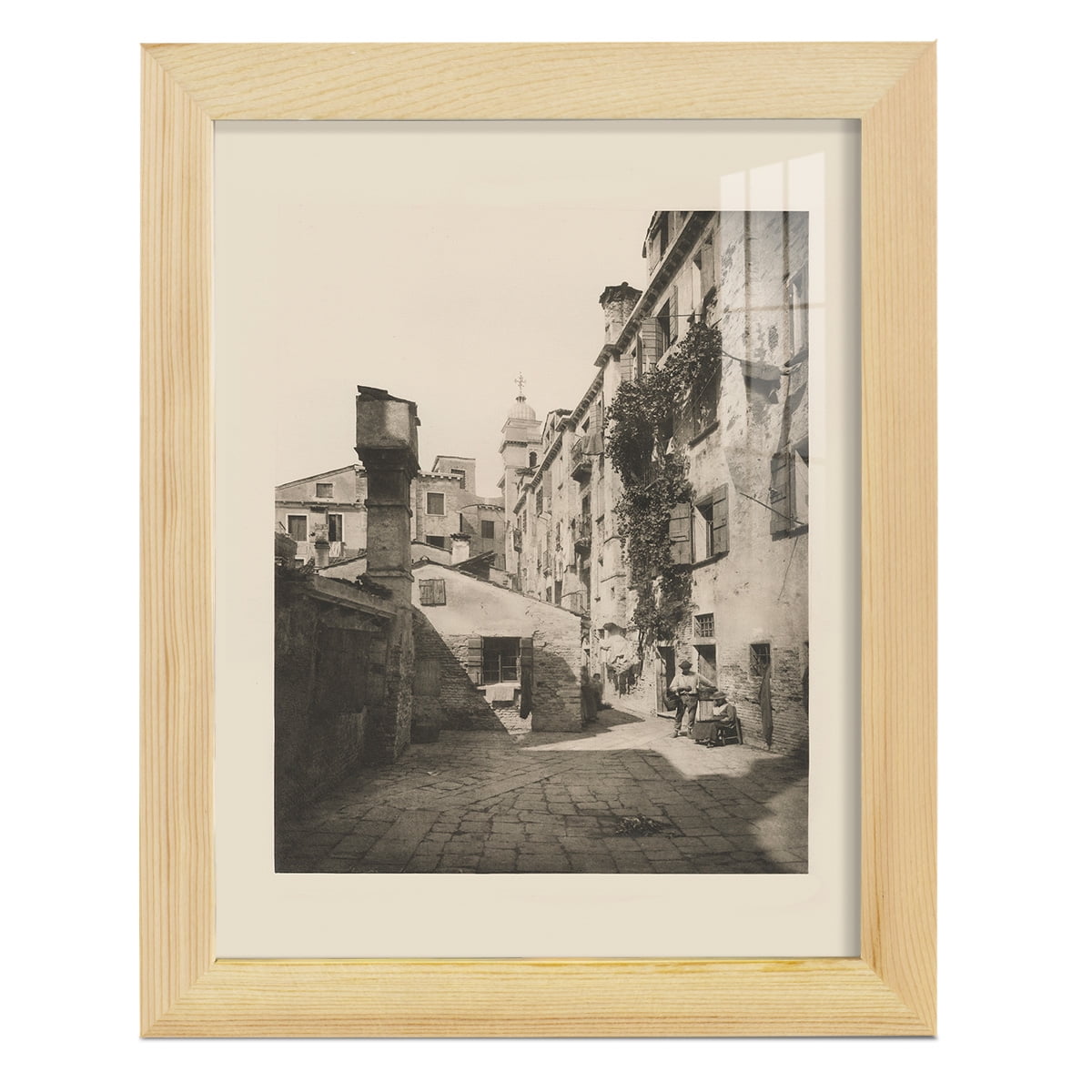 Vintage Views of Venice VIII - Framed Print w/glass - Natural Wood