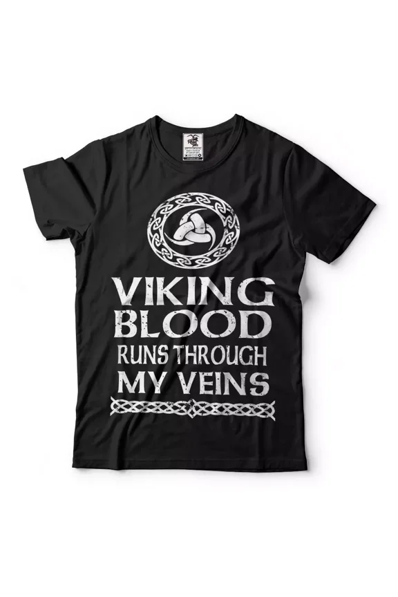 Vintage Viking Blood Runs Through My Viens T-Shirt Vikings Valhalla Odin Symbol - Perfect Gifts For Everyone