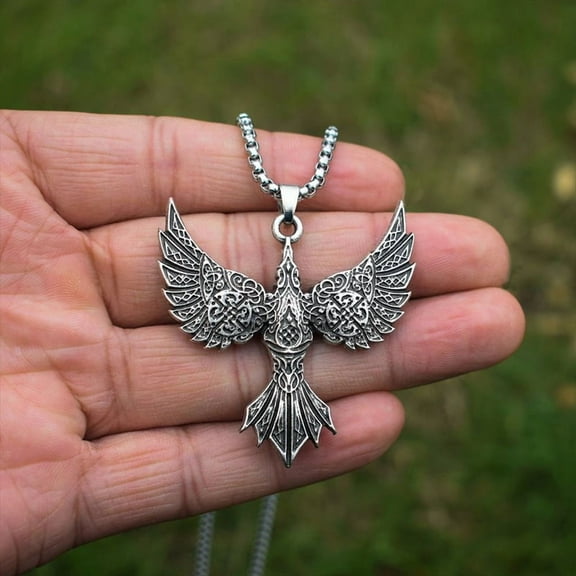 Vintage Viking Crow Pendant Necklace