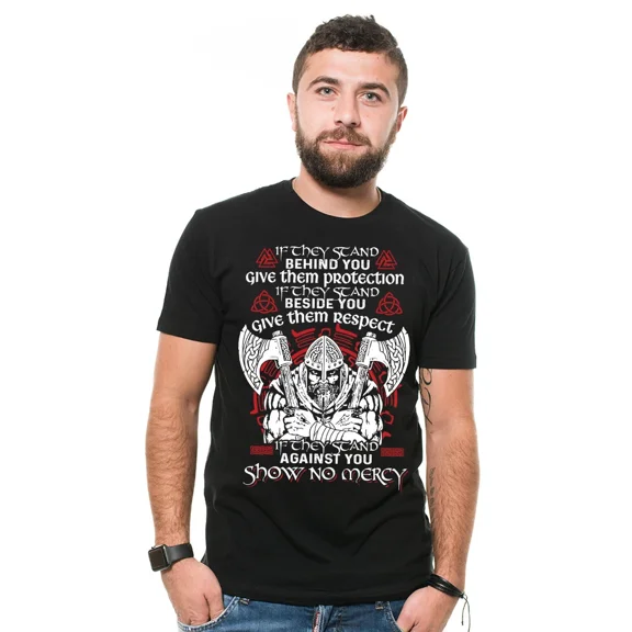 Vintage Viking T-Shirt Show No Mercy Mens Viking Tee Shirt Odin T-Shirt Birthday Gift - Perfect Gifts For Everyone