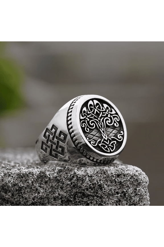 Vintage Viking Tree Of Life Ring For Men Nordic Mythology14K White Gold Yggdrasils Ring Fashion Amulet Viking Jewelry Gift