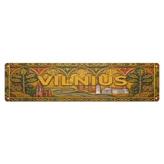 Vintage Vilnius Lithuania Flag Pattern Vintage Metal Tin Sign Plaque Wall Decor for Cafe, Club, Garden Metal Poster 4x16Inch