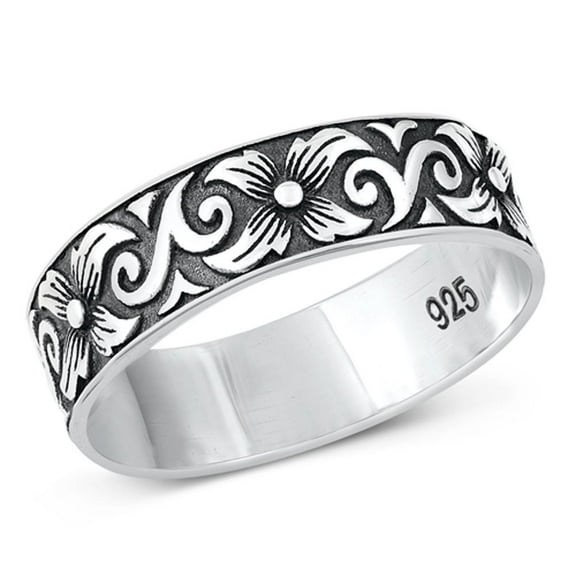 Vintage Vine Flower Ring .925 Sterling Silver Band Jewelry Female Male Unisex Size 6