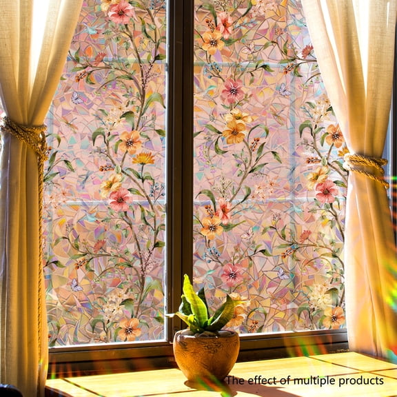 Vintage Vine Rainbow Window Film, Electrostatic Adsorption, Adhesive Free, Easy to Install Glass Stickers,39.8x15.75 Inch