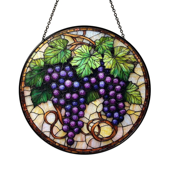 Vintage Vineyard Style Grape Window Hanging – Stained Glass Art