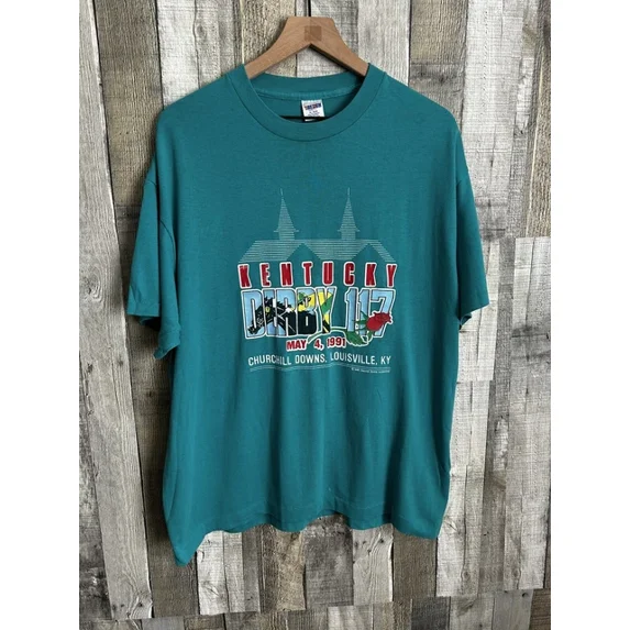 Vintage Vintage 90S Kentucky Derby Churchill Downs Graphic T-Shirt Xl Vtg Usa 1991 Best Birthday Gifts