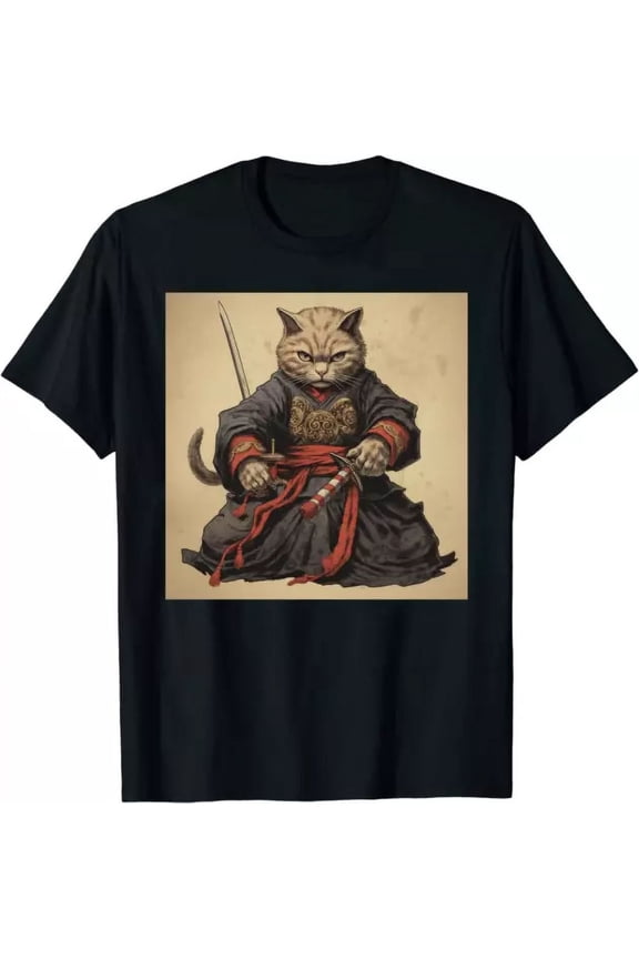 Vintage Vintage Samurai Cat Tee Japanese Ninja Art Aesthetic T-Shirt Size S-5Xlhot Trending Birthday Gifts