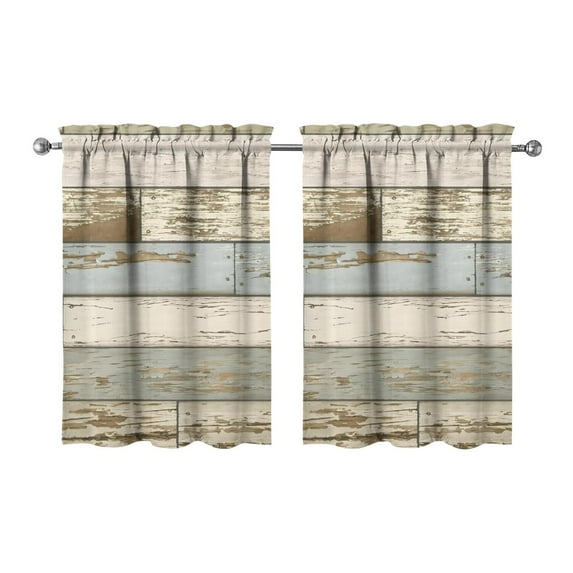Vintage Vintage Teal Wood Grain Tier Cafe Curtains for Bathroom Living RV Rod Pocket Window Drapes 36 Inch 2 Panels Set 28"x36" 2 Panels Window Treatment Tiers