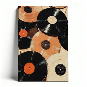 Vintage Vinyl Record Collage Canvas Wall Art, Retro Music Decor, Textured Record Artwork for Music Room, Ready to Hang