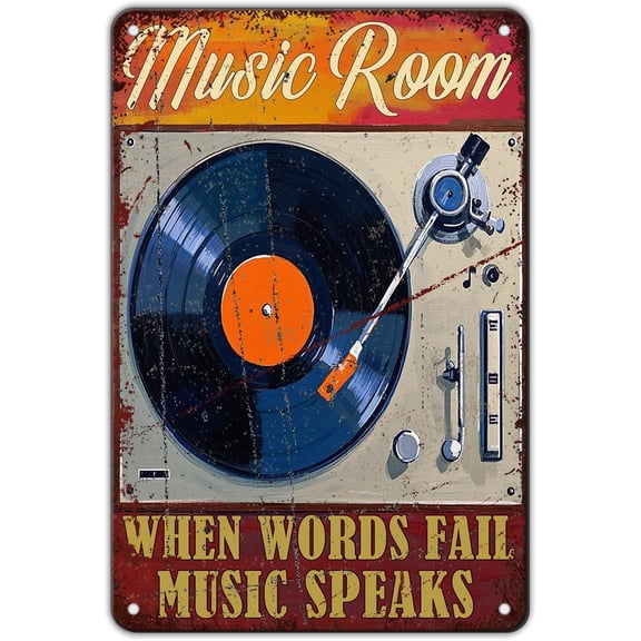 Vintage Vinyl Record Metal Tin Sign 12x8 Inch Novelty Music Room Iron Sign Music Record Poster Home Kitchen Garden Bar Restaurant Coffee Are Wall Decor