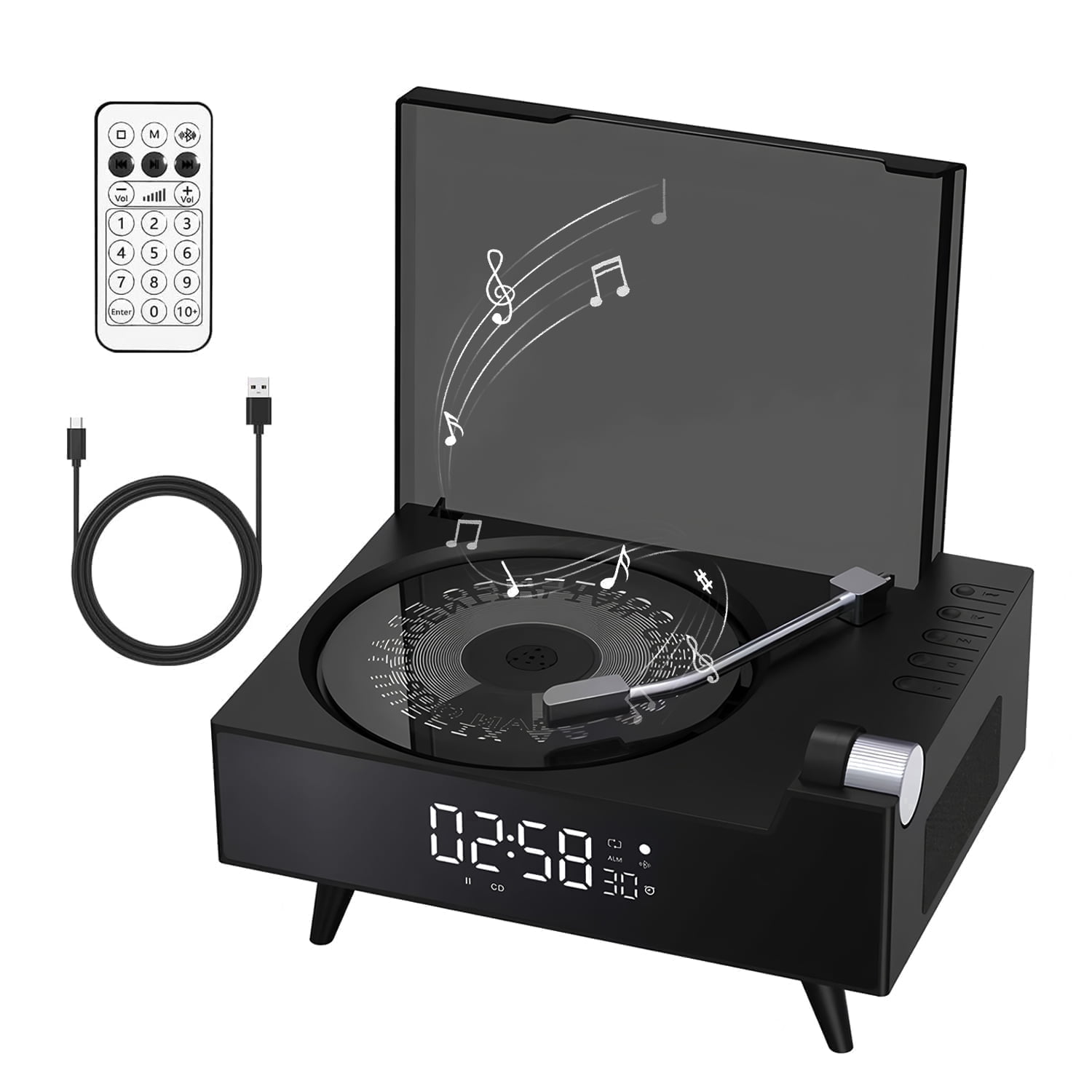 ST-CARE Rechargeable Vintage Portable CD Player with Bluetooth for Home, Black