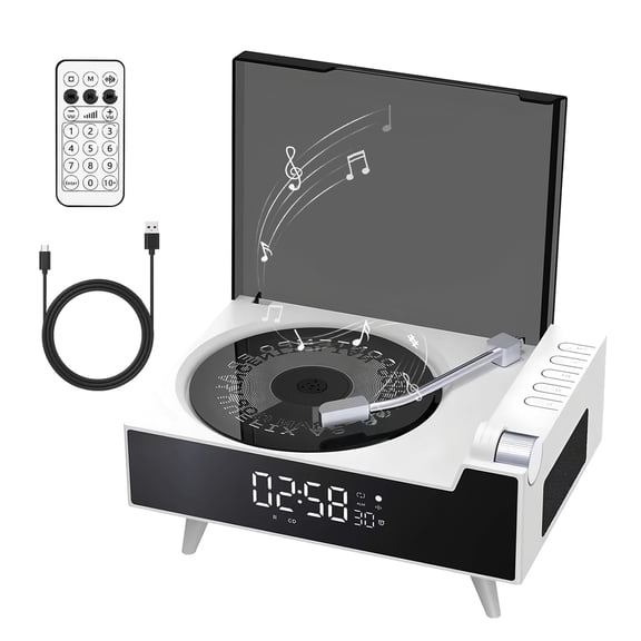 ST-CARE Rechargeable Vintage CD Player portable with LED with Bluetooth Transmit/Receive USB/AUX/FM Music Player & with HiFi Stereo Speakers for Home & Office,White