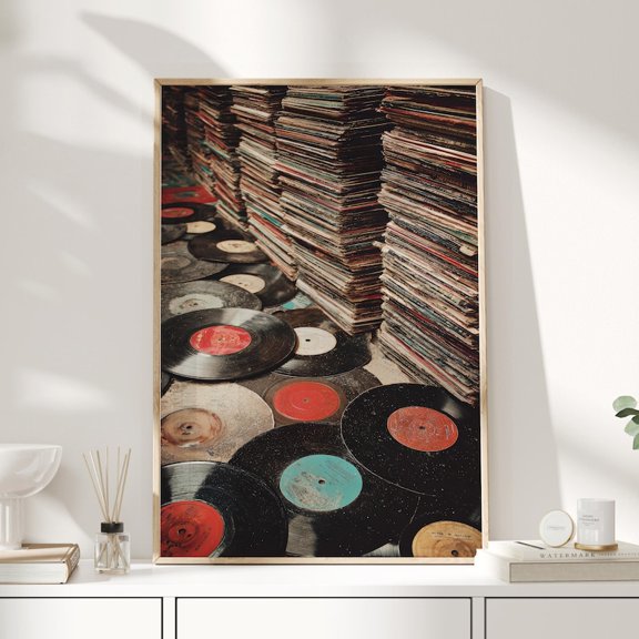 Vintage Vinyl Record Stack Photography Music Wall Art Poster 8x12 UNFRAMED