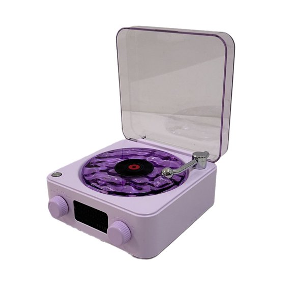Vintage Vinyl Wave Record Player Style Bluetooth Speaker with Water Wave Ambient Light and Clock