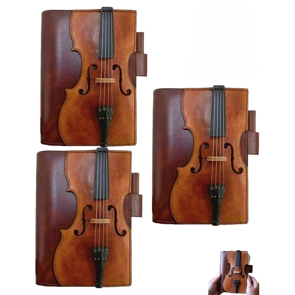 Vintage Violin Leather Notebook Retro Handmade PU A5 Journal with Musical Cover 200 Lined Pages Hardcover Executive Diary Portable Writing Pad for Songwriting Sketching Unique Gift Music Lovers