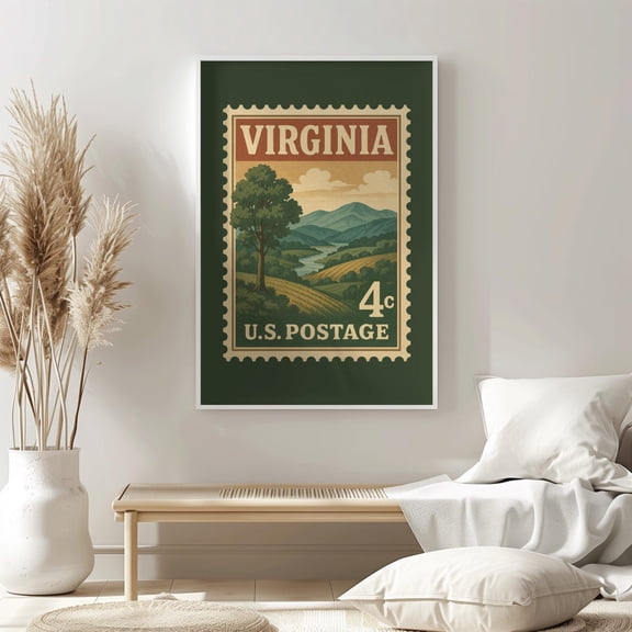 Vintage Virginia Postage Stamp Wall Art Retro State Travel Poster Poster Virginia Landscape Home Decor, Unframed Poster Size 24x36