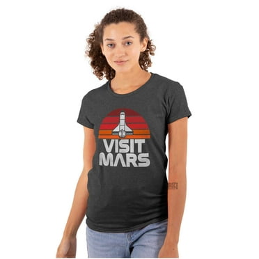 Vintage Visit Mars Space Rocketship Women's T Shirt Ladies Tee Brisco Brands S
