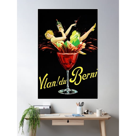 Vintage Vlan Du Berni Bitter Aperitif Alcoholic Advertisement Lithograph Poster Poster Wall Art, Modern Wall Decor For Living Room Bedroom, 24x36 UNFRAMED