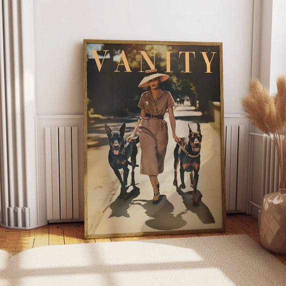 Vintage Vogue Styled Magazine Poster, Fashion Art, Beauty Catalogue Poster, Fashion Magazine Wall Art Print, Vogue Art Print, Dog Walking Size 24x36 Unframed Poster