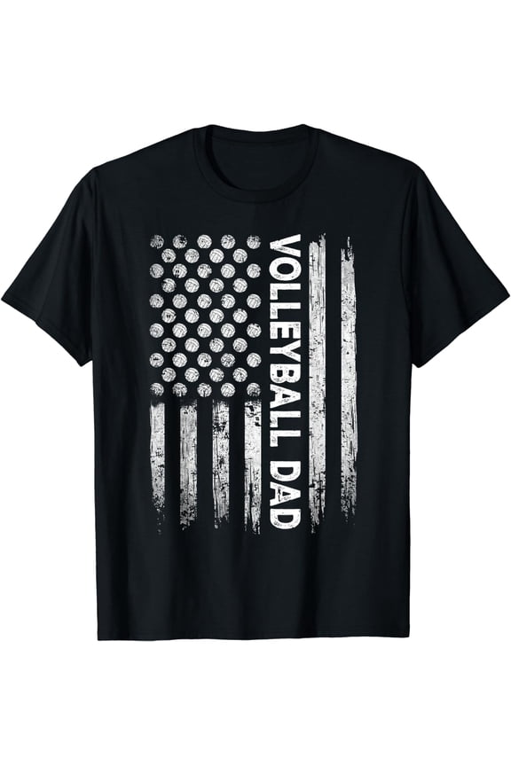 Vintage Volleyball Dad USA Flag Retro Fathers Day Daddy Papa T-Shirt