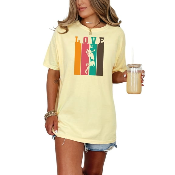 Vintage Volleyball Player Love Graphic, Butter Comfort Colors T-Shirt, Large