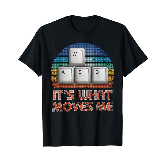 Vintage WASD PC Gamer T-Shirt - Classic Fit, Short Sleeve, Black - Gift for Men & Boys
