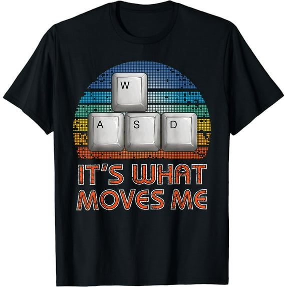 Vintage WASD PC Gamer T-Shirt - Classic Fit, Short Sleeve, Black - Gift for Men & Boys