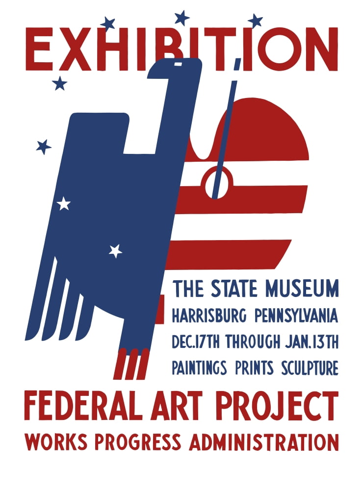 Vintage WPA poster features a red white and blue eagle Canvas Art - John ParrotStocktrek Images (25 x 33)