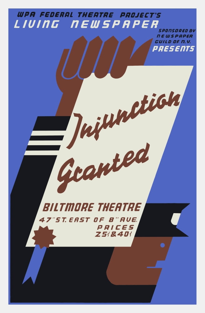 Vintage WPA poster for Injunction Granted a 1936 Living Newspaper play Canvas Art - John ParrotStocktrek Images (23 x 34)
