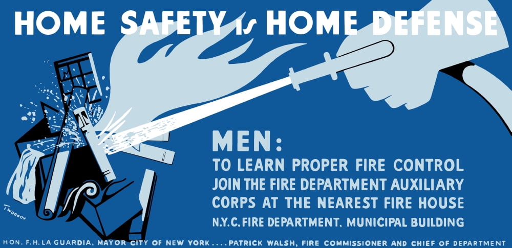 Vintage WPA poster of a hose putting out a house fire Canvas Art - John ParrotStocktrek Images (20 x 10)