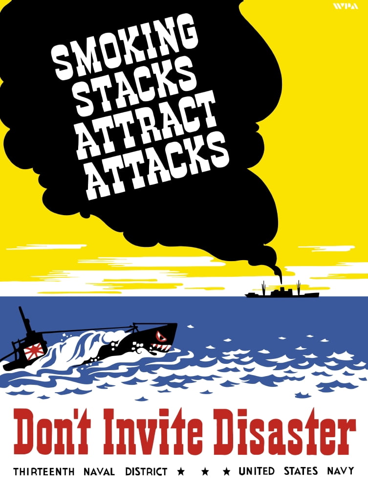 Vintage WPA poster of a ship with smoke pouring from its stack Canvas Art - John ParrotStocktrek Images (25 x 33)