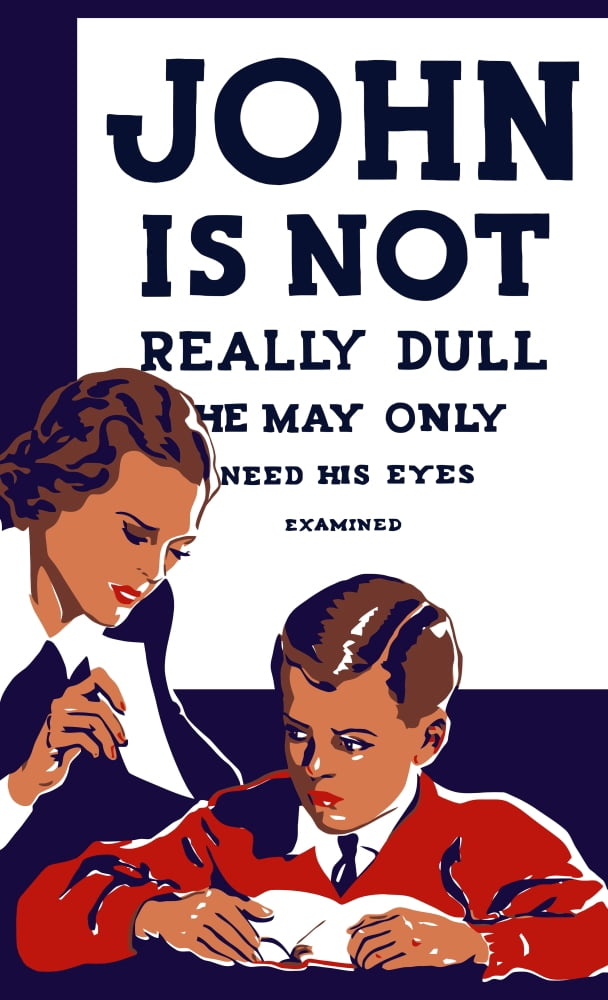 Vintage WPA propaganda poster featuring a teacher and young boy reading Canvas Art - John ParrotStocktrek Images (22 x 37)