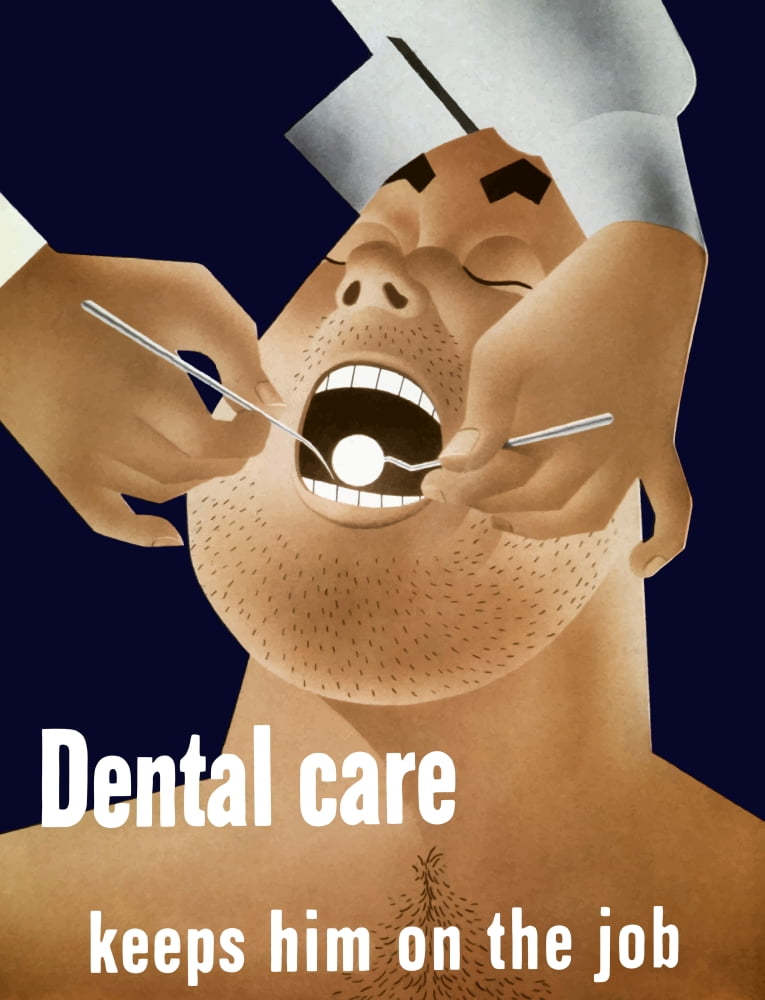 Vintage WW2 poster of a cartoon sailor having his teeth inspected Canvas Art - John ParrotStocktrek Images (25 x 32)
