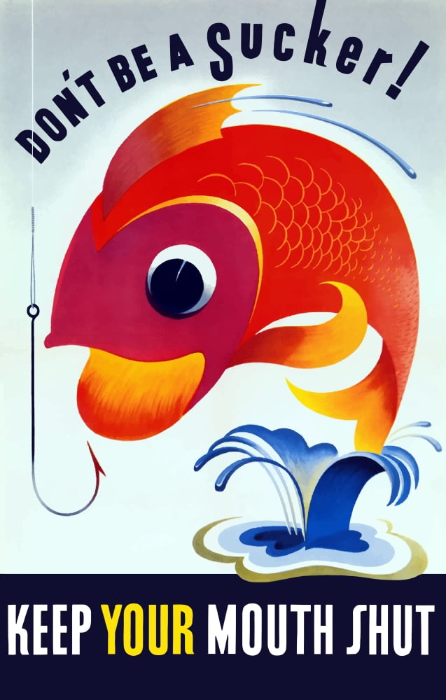 Vintage WW2 poster of a colorful fish jumping from a pond Canvas Art - John ParrotStocktrek Images (12 x 18)