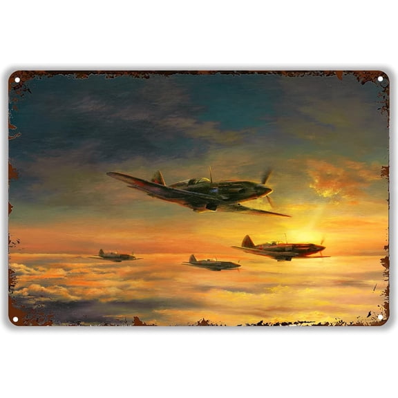 Vintage WWII Fighter Metal Sign, Retro Military Tin Wall Plaque for Home Bar Cafe Office Decor, 12 x 8 Inch