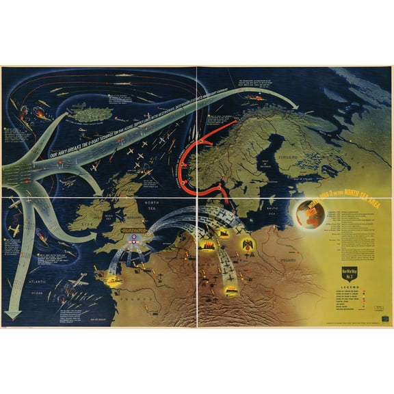 Vintage WWII North Sea Map Poster – Historic War Strategy Art | Perfect Gift 【Laminated】