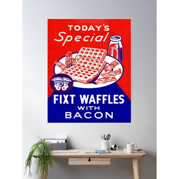 Vintage Waffles And Bacon Poster Wall Art, Modern Wall Decor For Living Room Bedroom, 8x12 UNFRAMED
