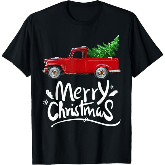 Vintage Wagon Red Truck Christmas Tree Pajama Gift T-ShirtMen and women, White Black T-shirt, size: Extra large S-4XL