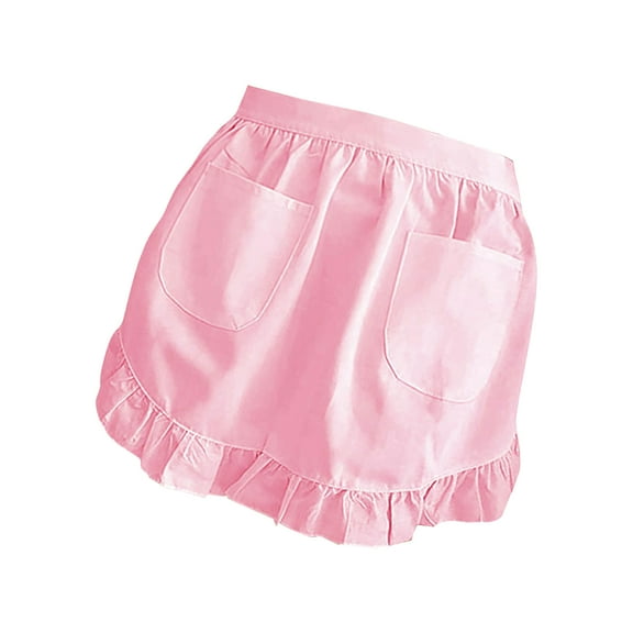 Vintage Waist Apron with Pockets for Women Ruffled Frilly Maid Costume Half Apron for Cooking Baking and Cosplay Party