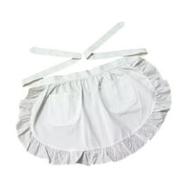 Vintage Waist Apron with Pockets for Women Ruffled Frilly Maid Costume Half Apron for Cooking Baking andC0sp1ayParty