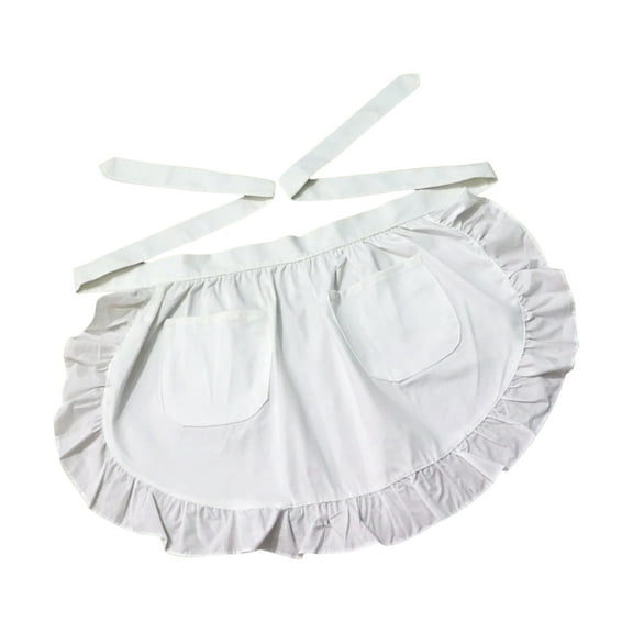 Vintage Waist Apron with Pockets for Women Ruffled Frilly Maid Costume Half Apron for Cooking Baking andC0sp1ayParty