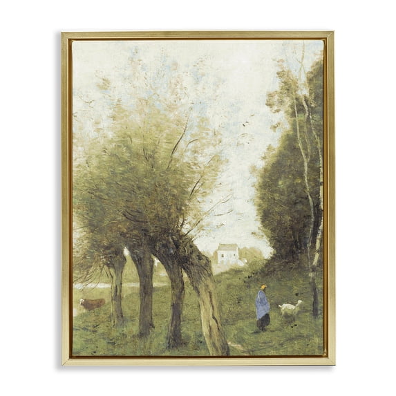 Stupell Industries Vintage Walk With Animals Gold Framed Floater Canvas Wall Art, design by Leah Straatsma, 31 x 25