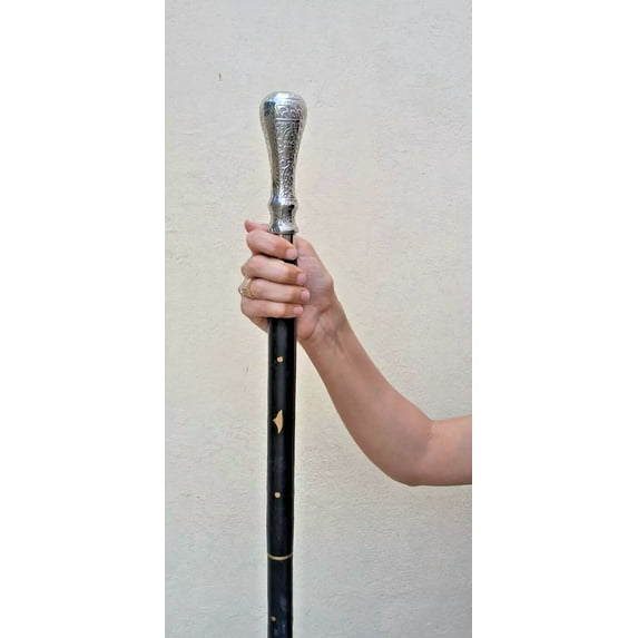 Vintage Walking Stick Cane with Designer Brass Handle Antique Gift for Men Women