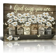 Vintage Wall Art Butterfly Daisy Canvas Prints Christian Wall Art Scripture Picture God Says You Are Wall Decor For Living Room Bedroom Bathroom Office Framed Home Decor 12x16 Inch